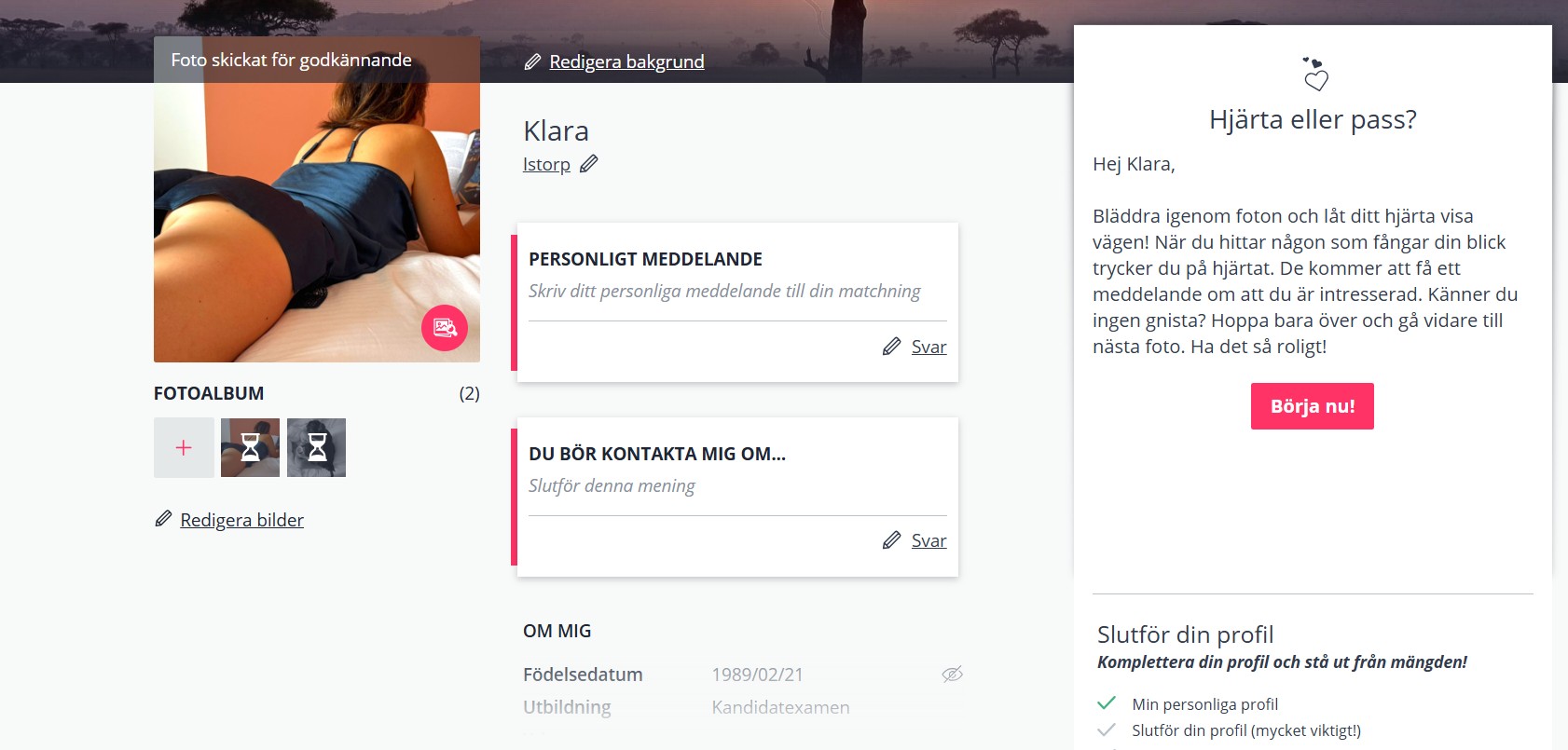 Klaras Be2-profil exempel