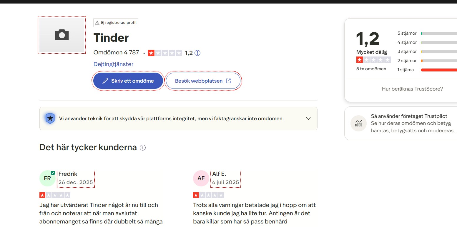 Tinder Trustpilot recensioner Sverige