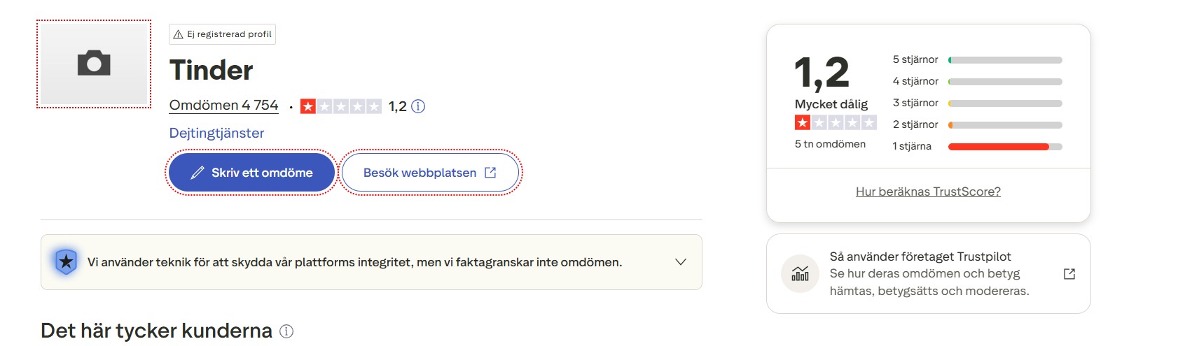 Tinder Trustpilot recensioner