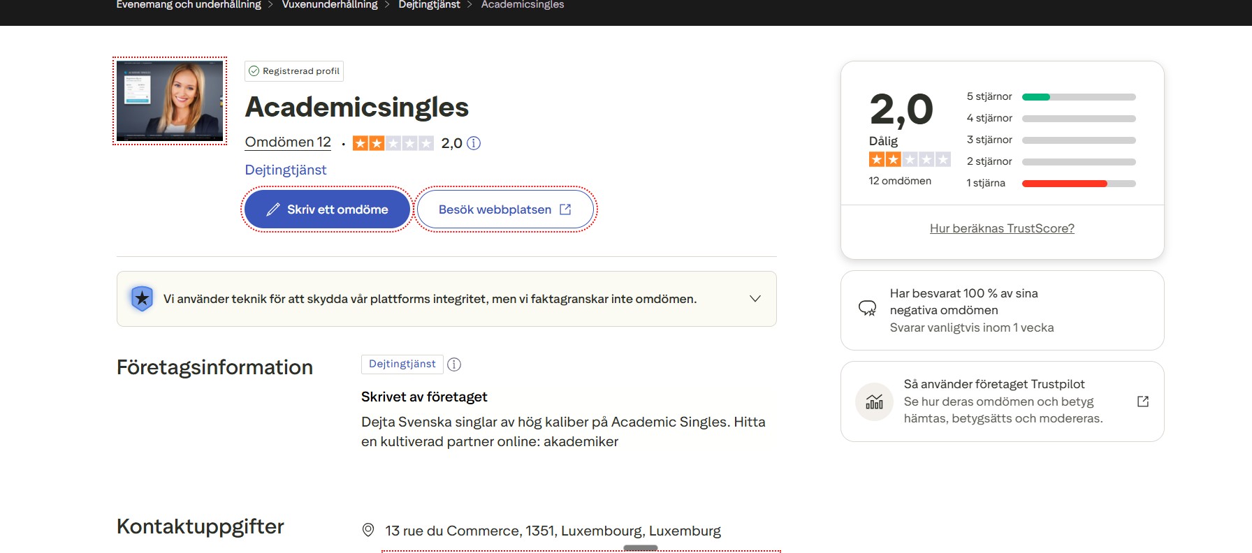 Academic Singles Trustpilot recensioner