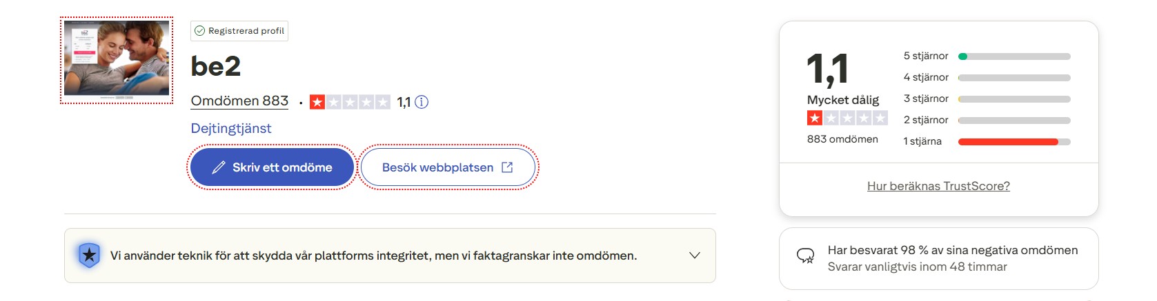 Be2 Trustpilot recensioner